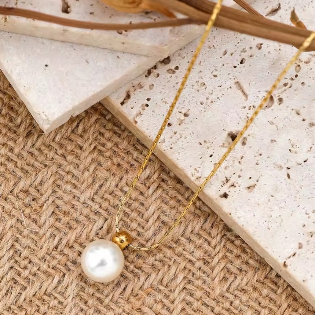 18 Kt Gold Over Titanium Pearl Necklace